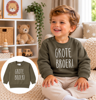 Groene, sweater, Trui, witte, tekst, Ik. word. grote, broer